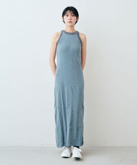 シロップ． | miller リブボーダーカップ付きワンピース〈ブルー×グレー〉