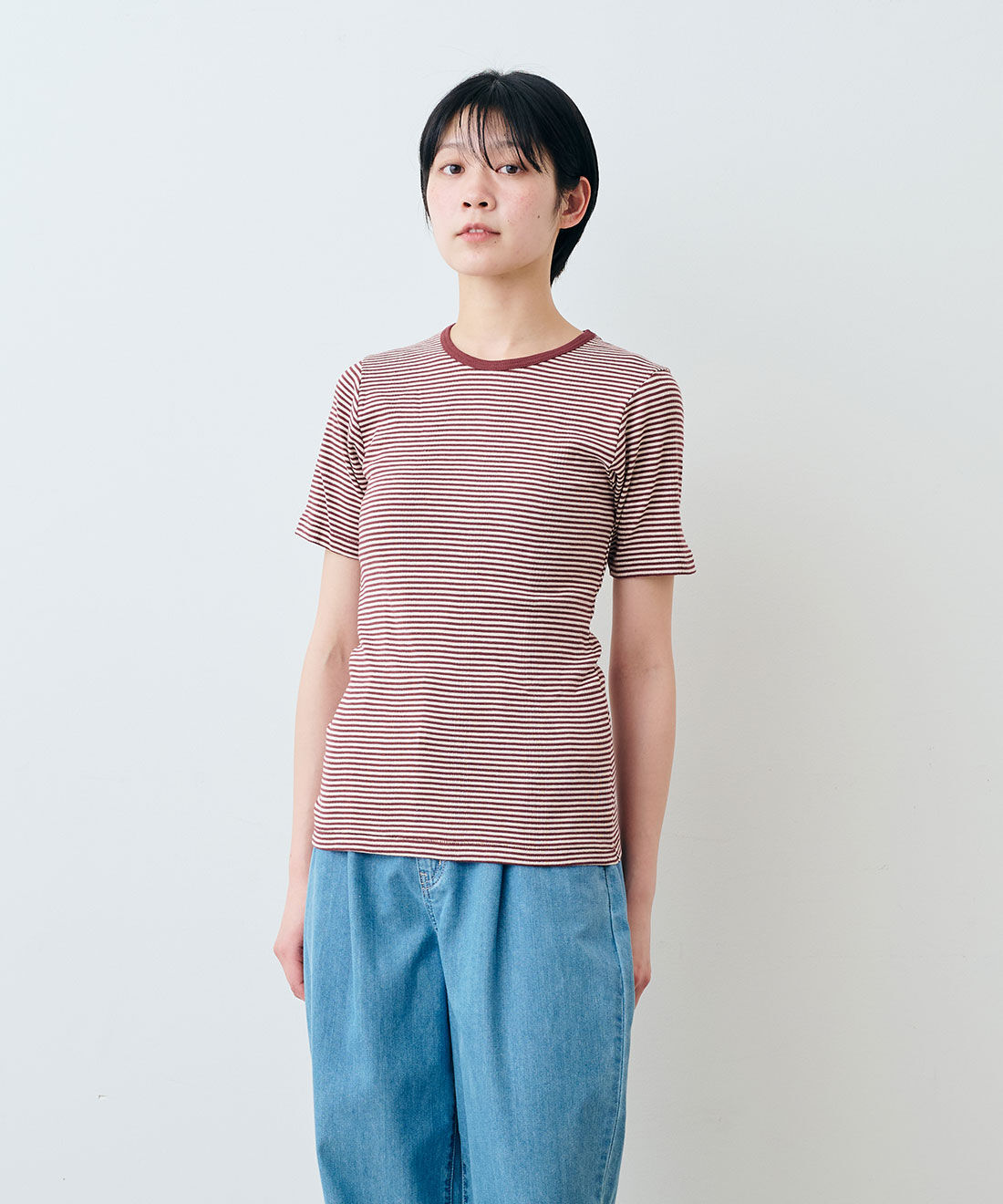SYRUP. [シロップ．]|【WEB限定】miller リブボーダーＴシャツ〈ネイビー×ホワイト〉【シロップ．バスケット】
