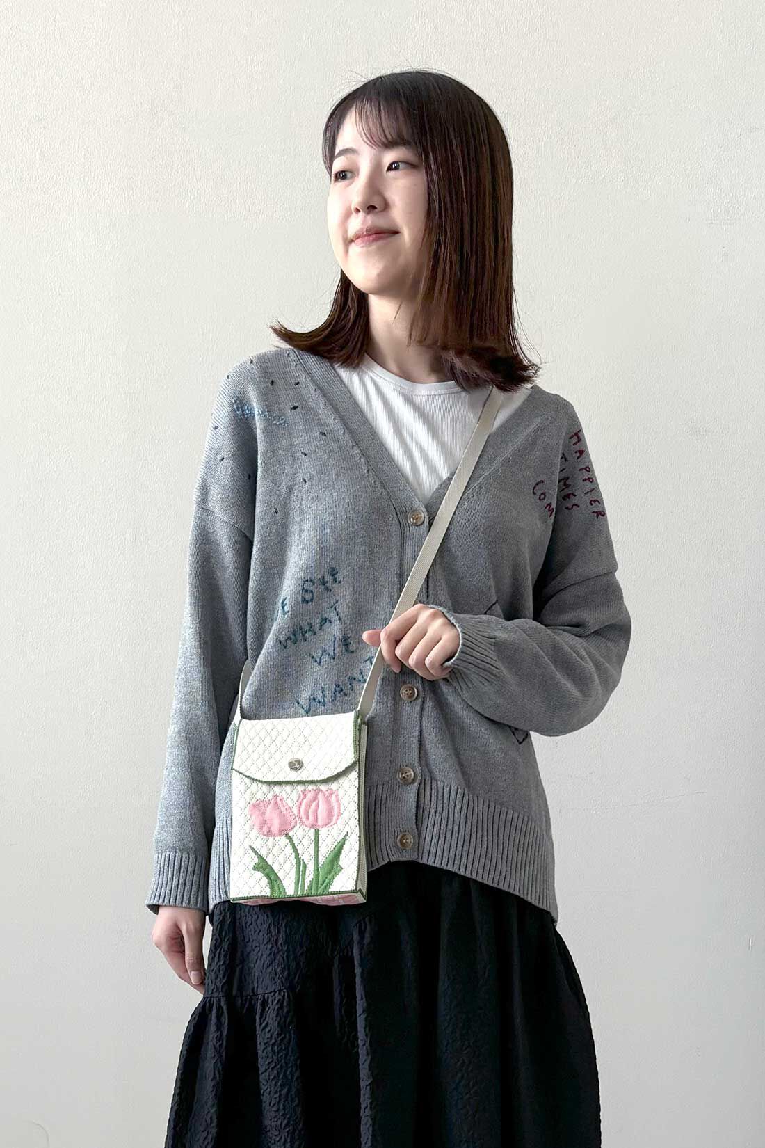 シロップ．|【WEB限定】ニットポシェットふたつきチューリップ柄【シロップ．バスケット】|１.ホワイト