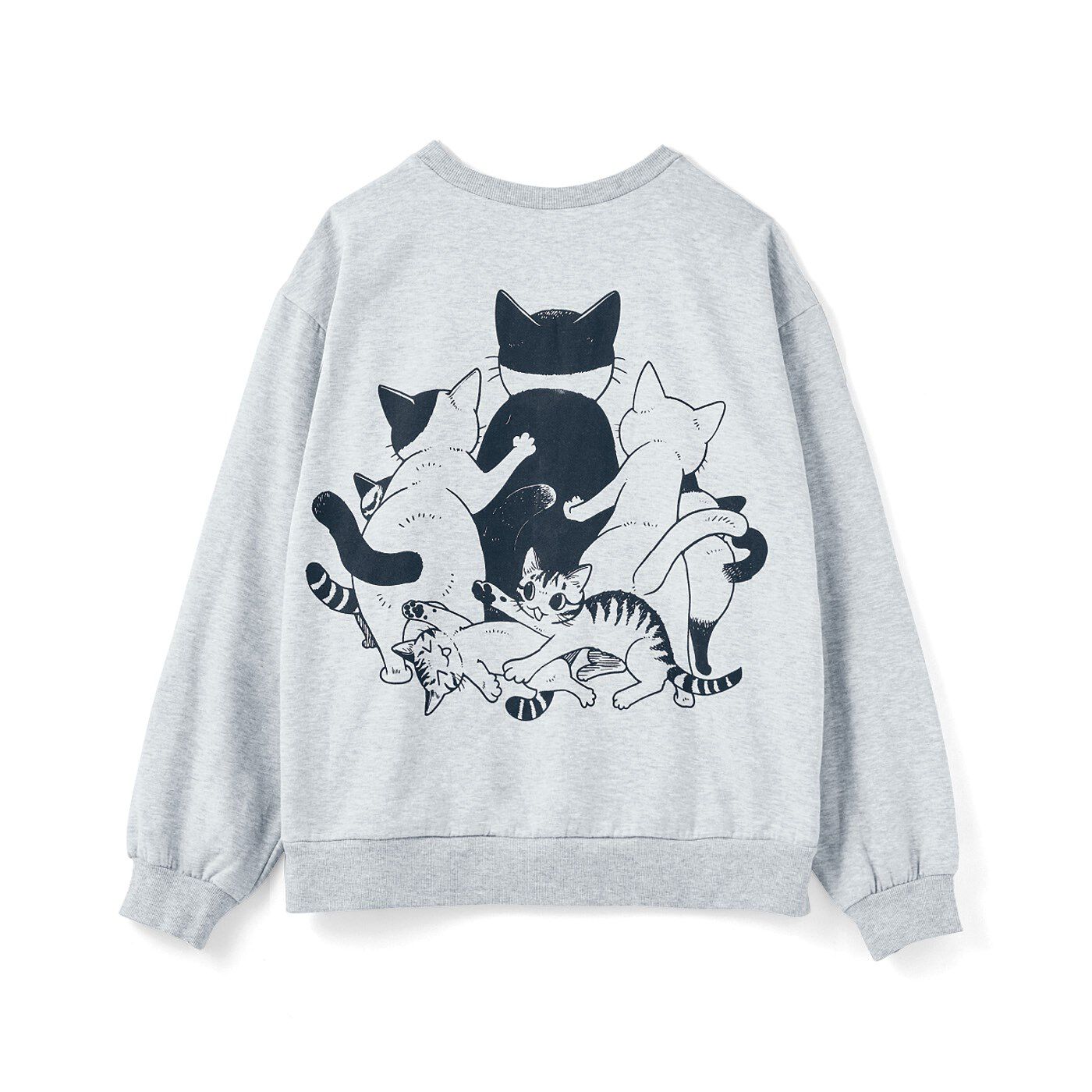 猫部|漫画家 山野りんりんさんとつくった　怒涛の猫圧 猫好き猛アピール　あったか裏起毛トレーナーの会|〈ごはん待ちの圧〉の柄は、背面に隠れた子猫さんが。