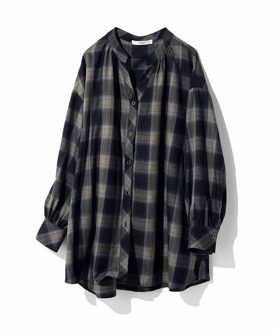 DRECO by IEDIT|【3～10日でお届け】IEDIT[イディット]　大人がたのしむ こだわりデザインのシャドーチェックシャツ〈ブラック〉