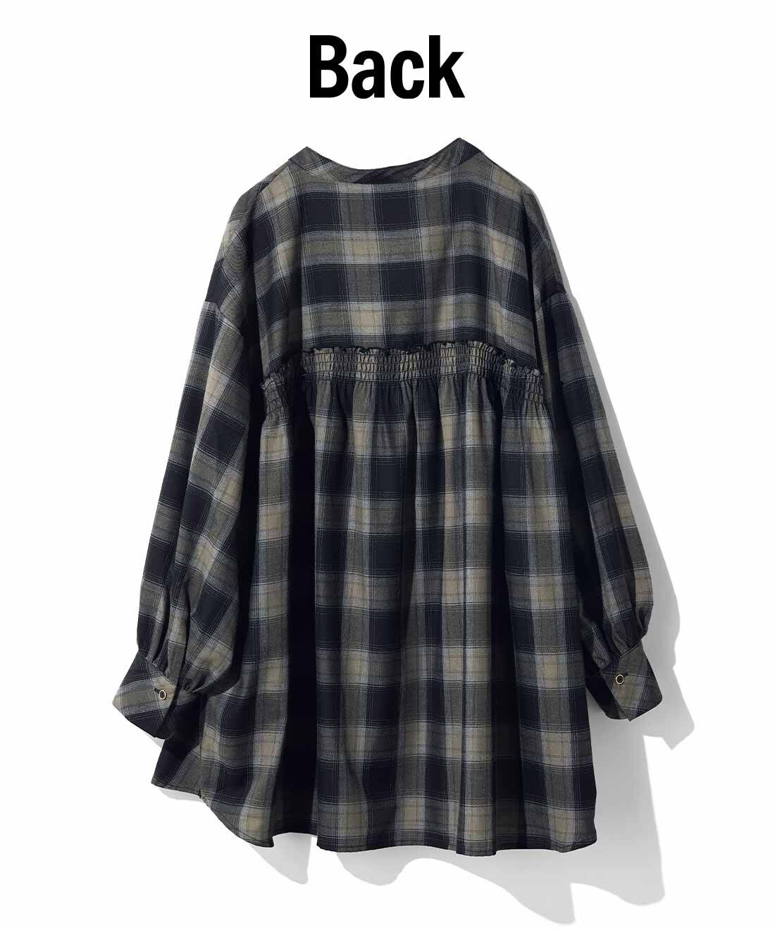 DRECO by IEDIT|【3～10日でお届け】IEDIT[イディット]　大人がたのしむ こだわりデザインのシャドーチェックシャツ〈ブラック〉|バックギャザーで後ろ姿は華やかに。