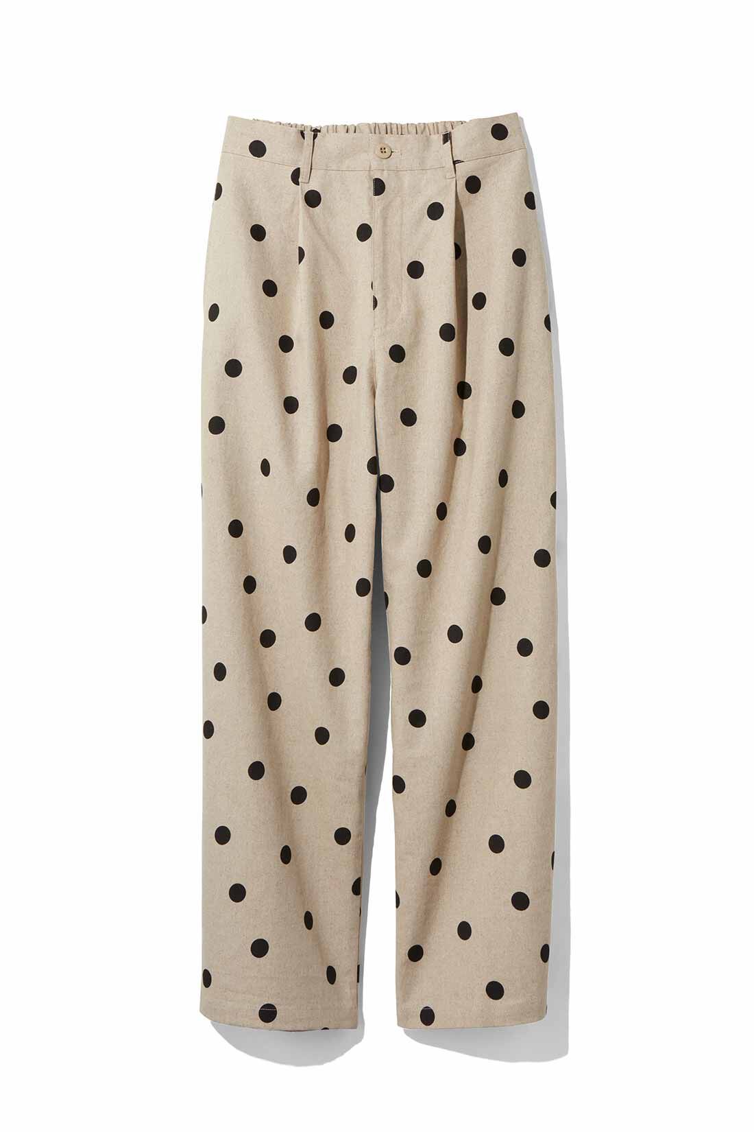 DRECO by IEDIT|【3～10日でお届け】IEDIT[イディット]　きくちあつこさんコラボ リネンコットン素材のドットパンツ〈エクリュベージュ〉