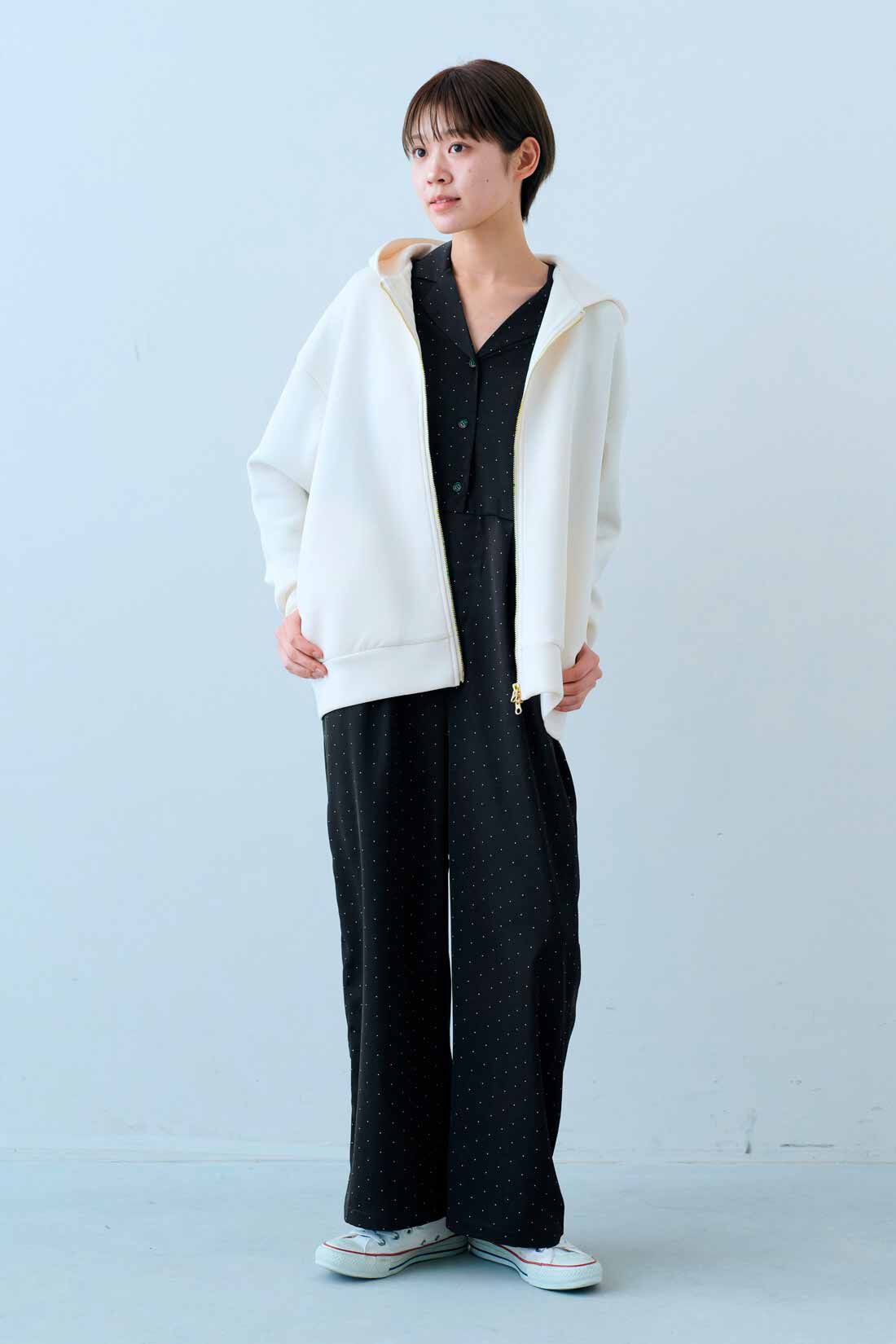 DRECO by IEDIT|【3～10日でお届け】IEDIT[イディット]　福田麻琴さんコラボ　ドットオールインワン〈ブラック〉|モデル身長：163cm　着用サイズ：M