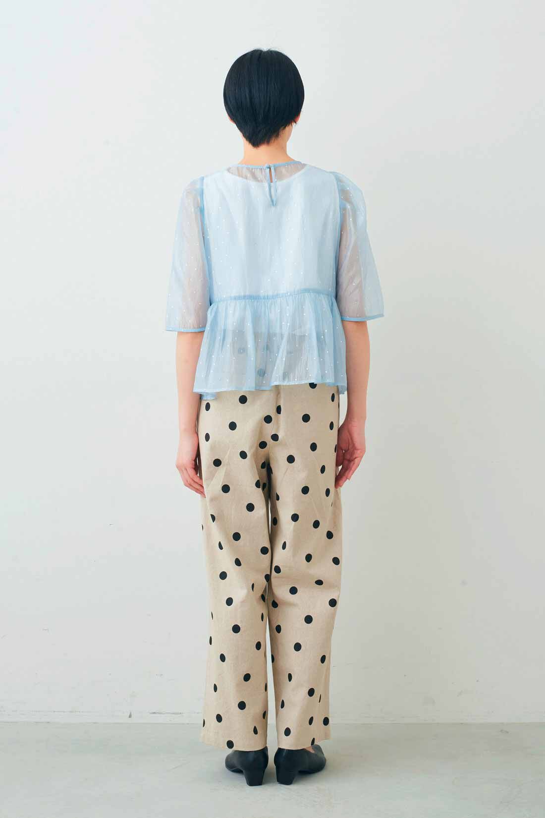 DRECO by IEDIT|【3～10日でお届け】IEDIT[イディット]　きくちあつこさんコラボ リネンコットン素材のドットパンツ〈エクリュベージュ〉|モデル身長：163cm　着用サイズ：M