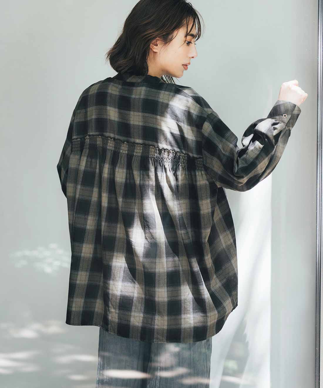 DRECO by IEDIT|【3～10日でお届け】IEDIT[イディット]　大人がたのしむ こだわりデザインのシャドーチェックシャツ〈ブラック〉