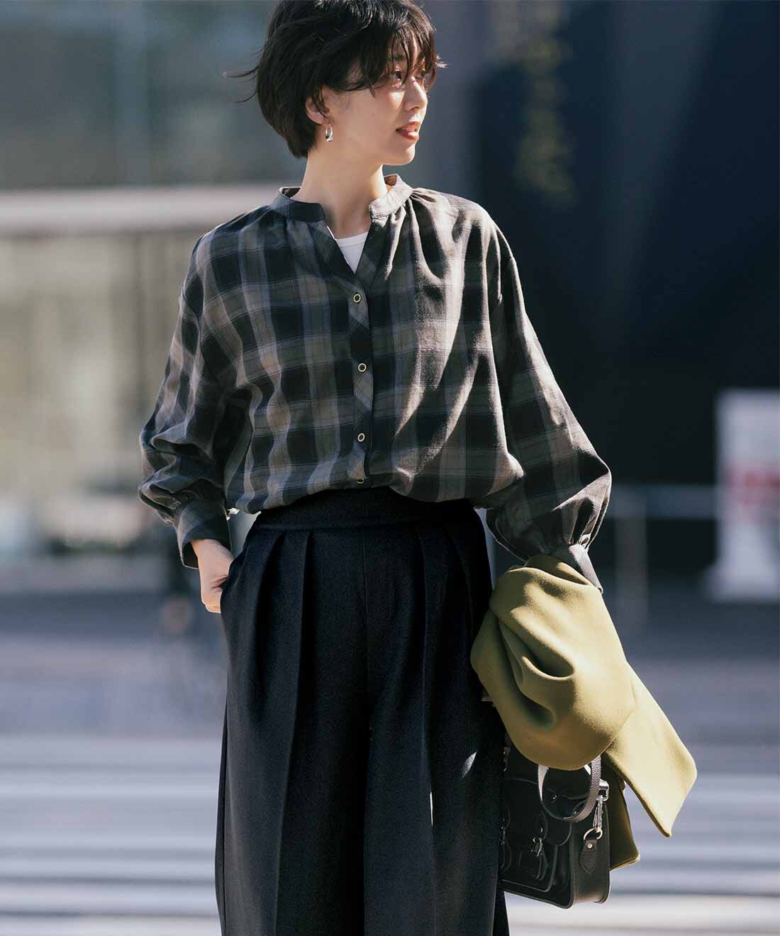 DRECO by IEDIT|【3～10日でお届け】IEDIT[イディット]　大人がたのしむ こだわりデザインのシャドーチェックシャツ〈ブラック〉