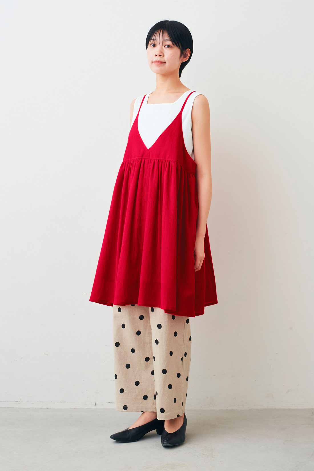 DRECO by IEDIT|【3～10日でお届け】IEDIT[イディット]　きくちあつこさんコラボ リネンコットン素材のドットパンツ〈エクリュベージュ〉|モデル身長：163cm　着用サイズ：M