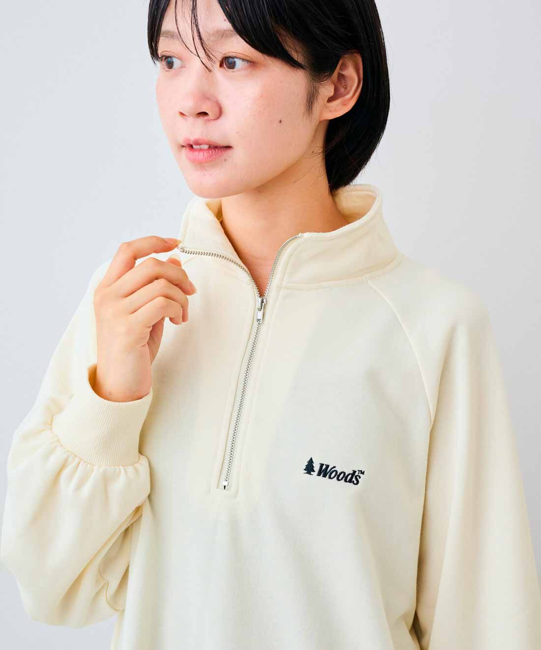 DRECO by IEDIT|【3～10日でお届け】IEDIT[イディット]　WOODSコラボ ハーフジップ ラグランプルオーバー〈アイボリー〉