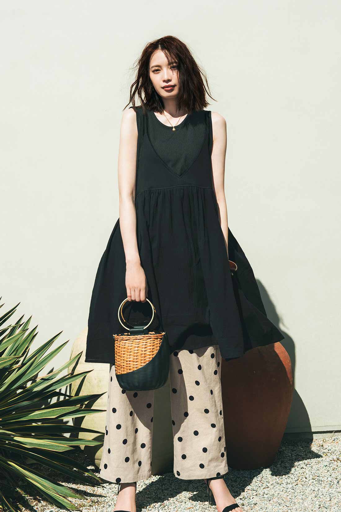 DRECO by IEDIT|【3～10日でお届け】IEDIT[イディット]　きくちあつこさんコラボ リネンコットン素材のドットパンツ〈エクリュベージュ〉