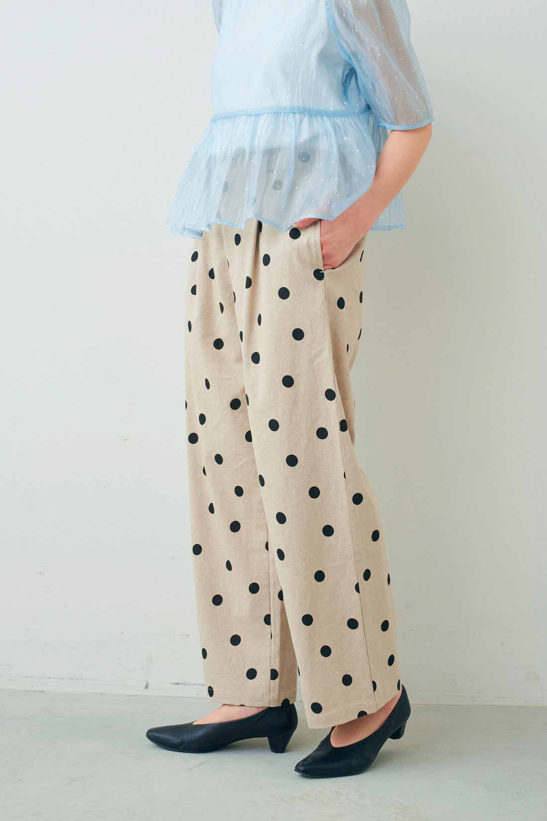 DRECO by IEDIT|【3～10日でお届け】IEDIT[イディット]　きくちあつこさんコラボ リネンコットン素材のドットパンツ〈エクリュベージュ〉