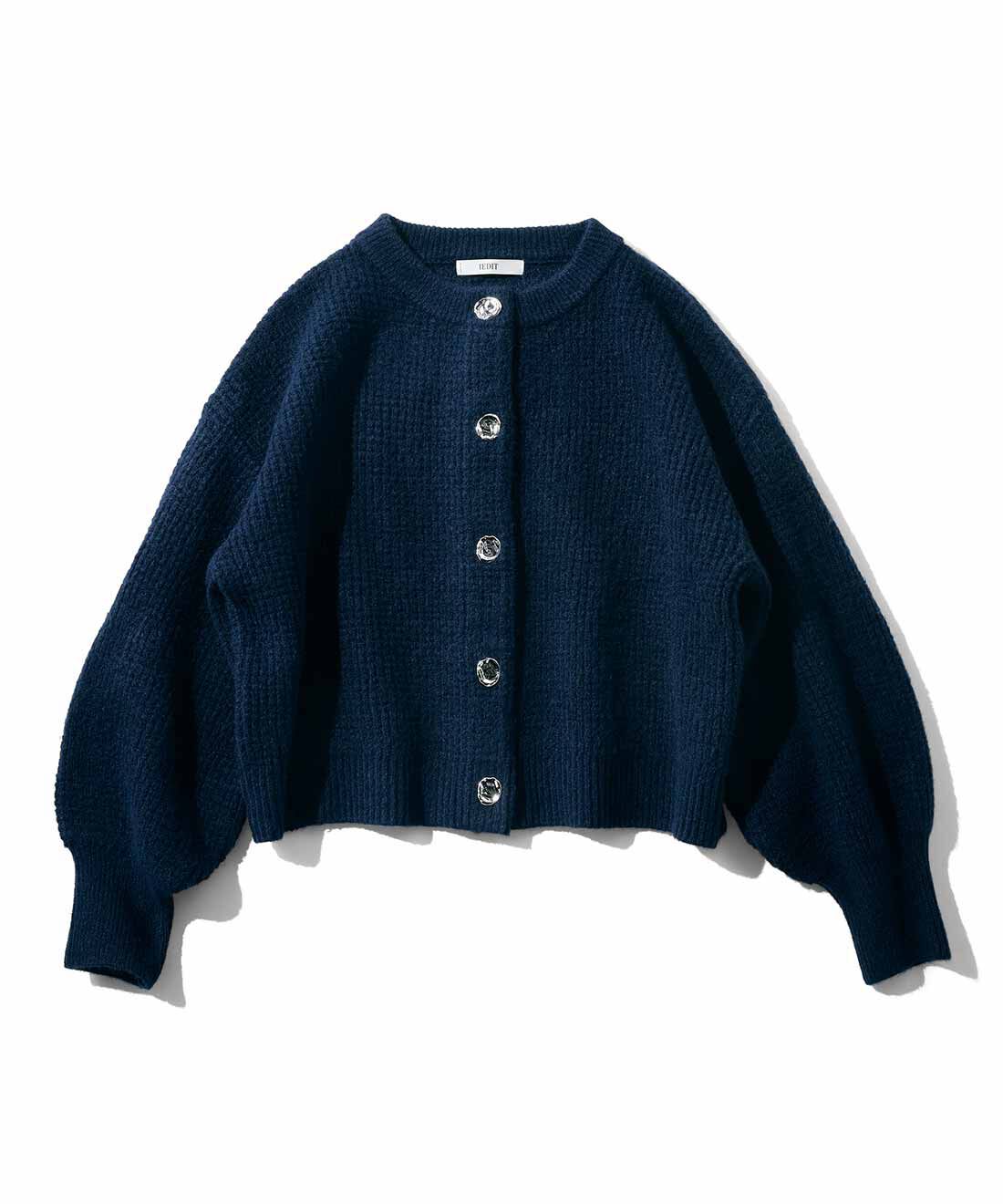 DRECO by IEDIT|【3～10日でお届け】IEDIT[イディット]　タイルワッフル編みのメタルボタンカーディガン〈ネイビー〉|ネイビー