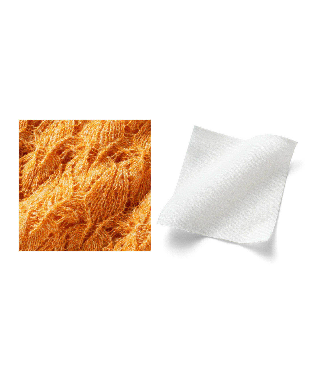 DRECO by IEDIT|【3～10日でお届け】IEDIT[イディット]　ハイネックカットソーとデザイン柄の透かし編みニットセット〈イエローオレンジ〉|ミックスカラーのモヘア調ニットに、トップスは綿混で肌心地も快適。