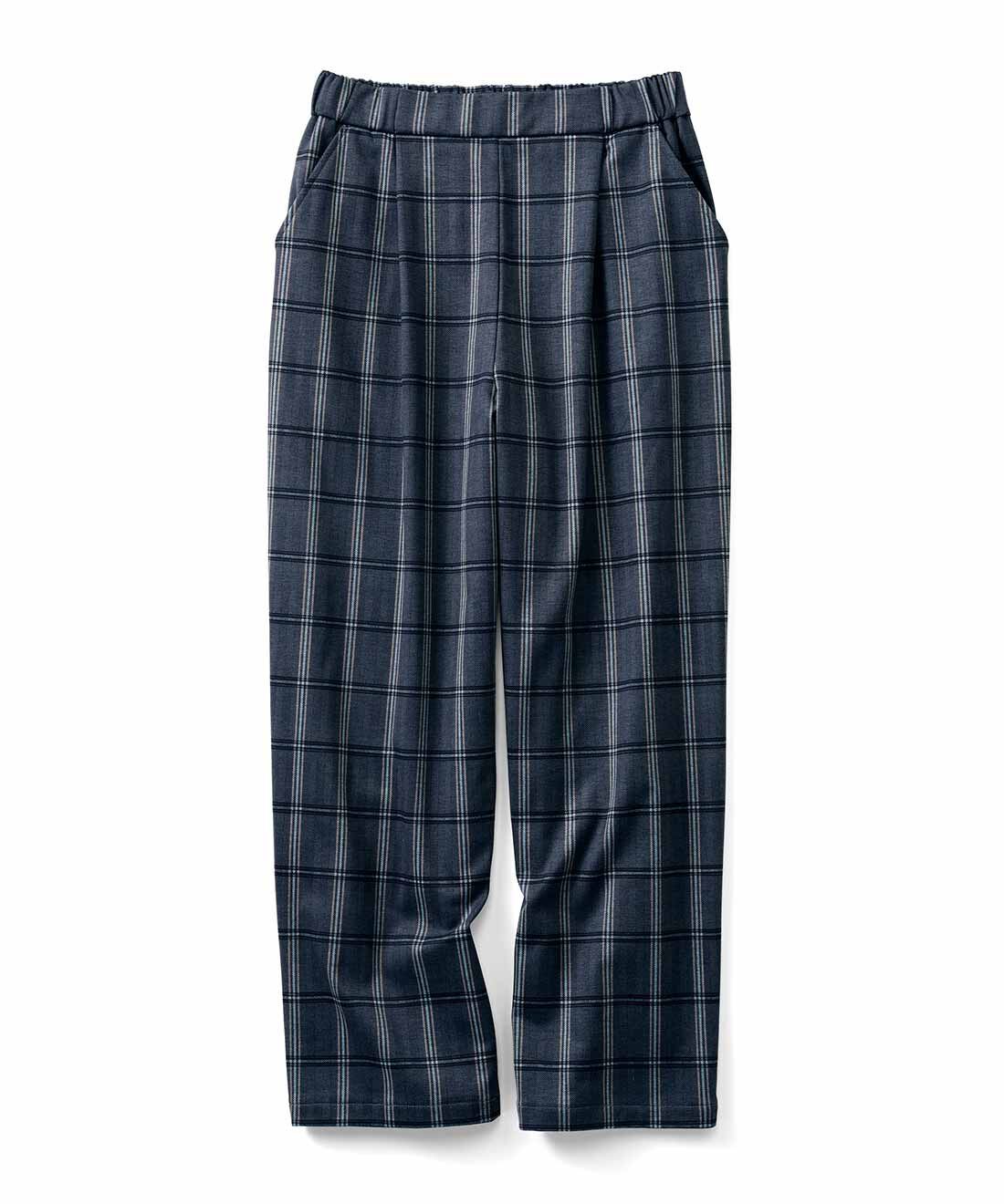 DRECO by IEDIT|【3～10日でお届け】IEDIT[イディット]　すっきり見えてこっそりあったか 絶妙ゆるシルエットの美ノビカットソー裏微起毛チェックパンツ〈グレーチェック〉|グレーチェック