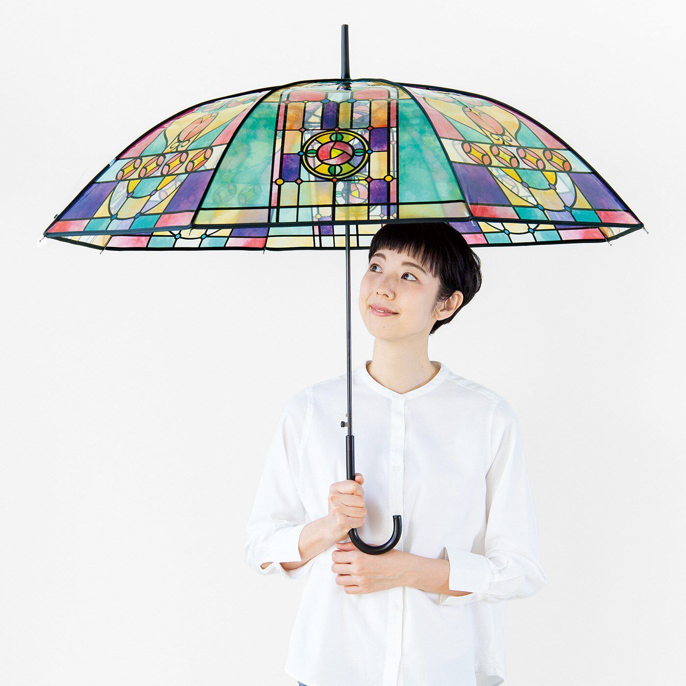 YOU＋MORE！［ユーモア］|YOU+MORE!　広げればあこがれの世界 大正ロマンなステンドグラスの傘|親骨長さ約60cmの傘なので、ボリュームのあるスカートや和服の日も、安心してお使いいただけます。