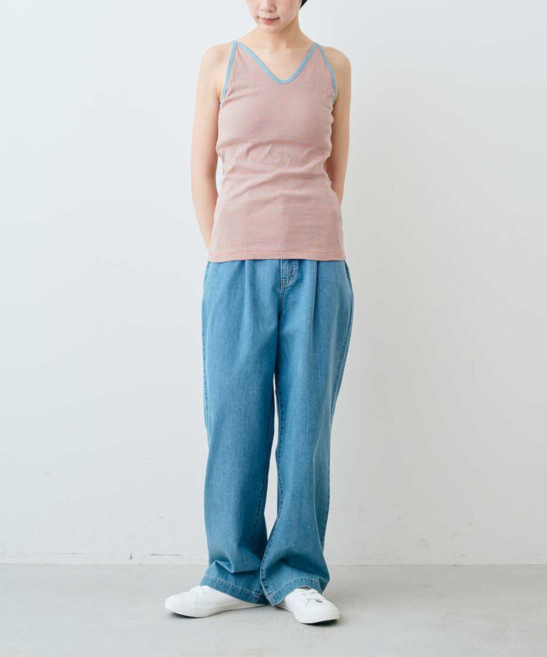 シロップ. 特急便|【WEB限定・3～10日でお届け】miller リブボーダーカップ付きキャミタンク〈レッド×ベージュ〉【シロップ．バスケット】|モデル身長:163cm ※お届けのカラーとは異なります。