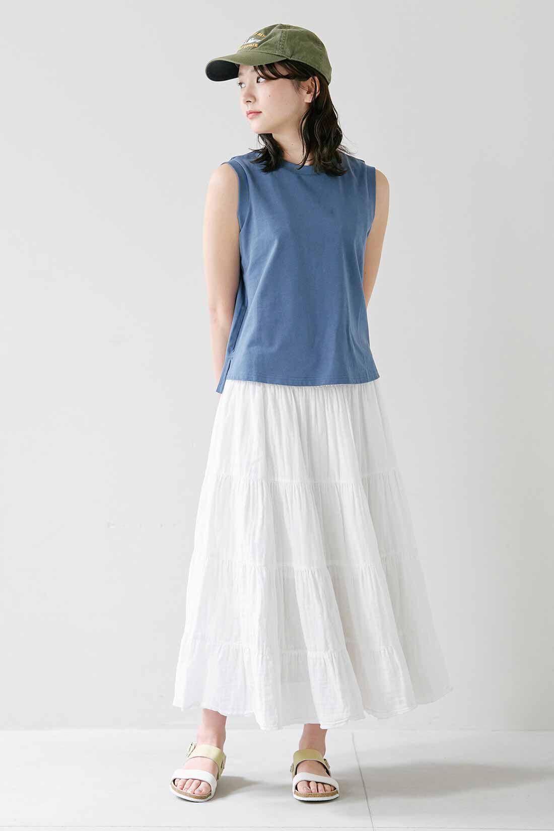 シロップ. 特急便|【3～10日でお届け】シロップ． しっかり隠してくれるコットンタンクトップ〈ブルー〉|身長162cm/Mサイズ着用