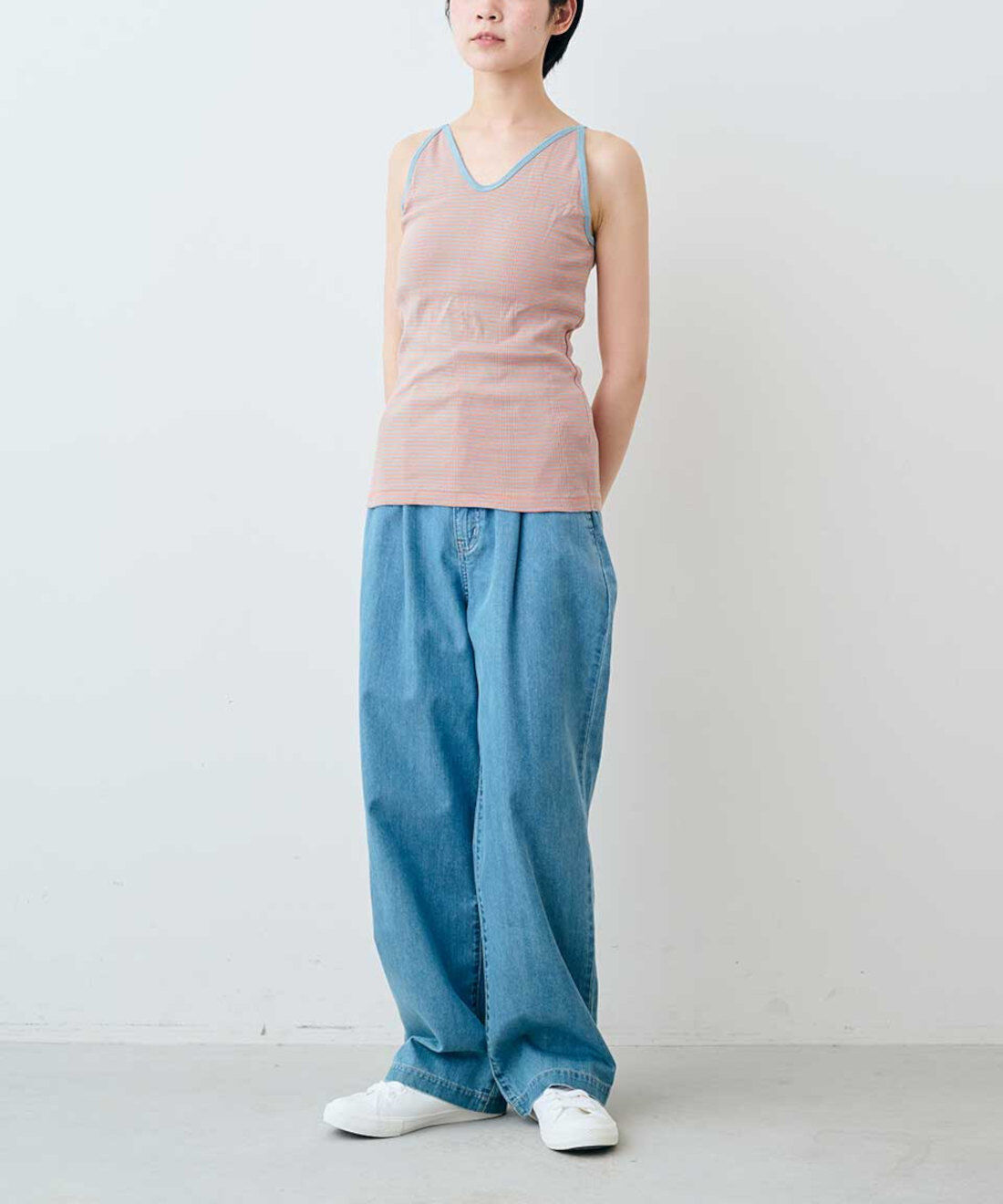 シロップ. 特急便|【WEB限定・3～10日でお届け】miller リブボーダーカップ付き キャミタンク〈ネイビー×ホワイト〉【シロップ．バスケット】|モデル身長:163cm ※お届けのカラーとは異なります。