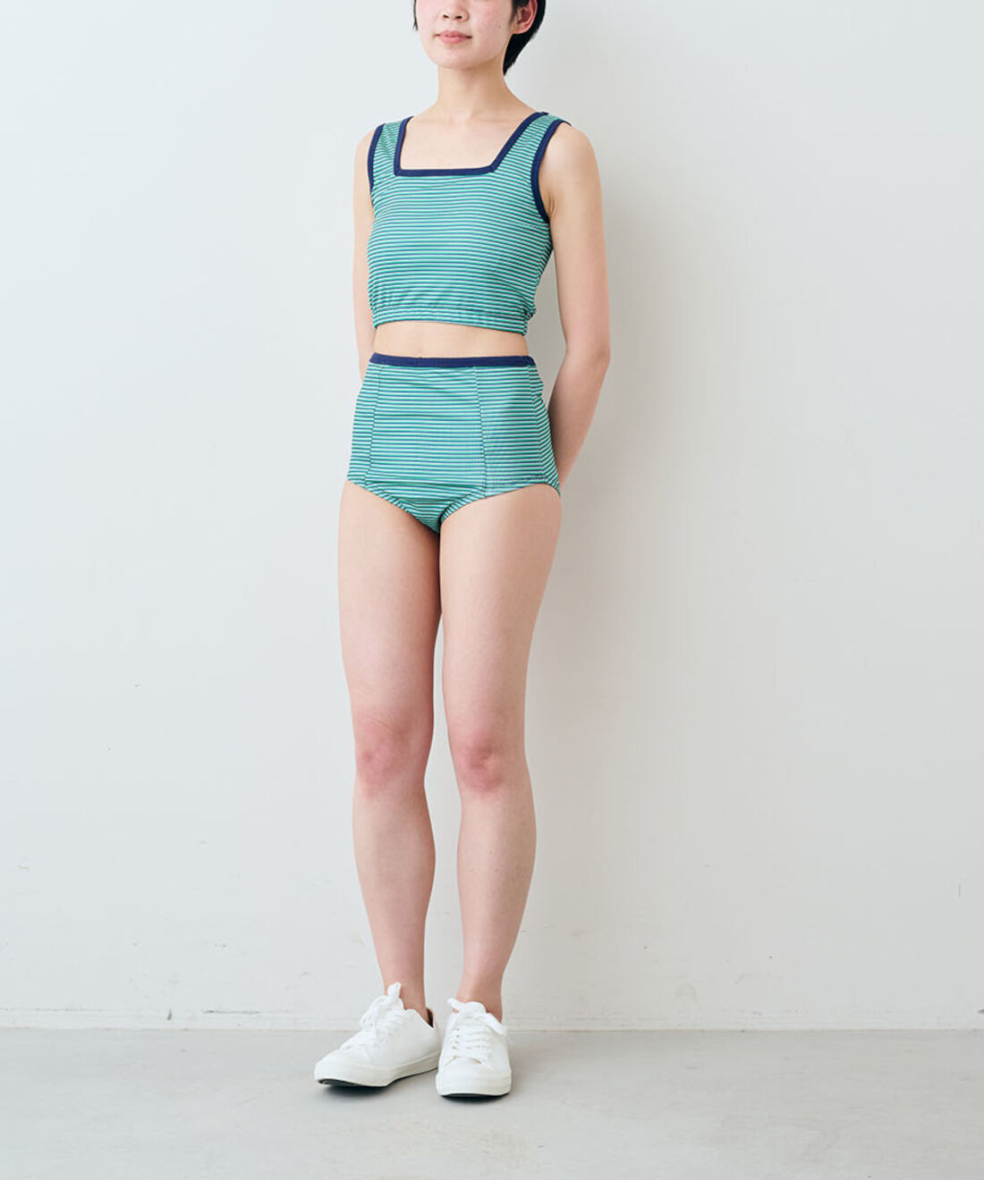 シロップ. 特急便|【WEB限定・3～10日でお届け】miller ボーダータンクトップ＆パンツ スイムウェアーセット〈テラコッタオレンジ〉【シロップ．バスケット】|モデル身長:163cm ※お届けのカラーとは異なります。