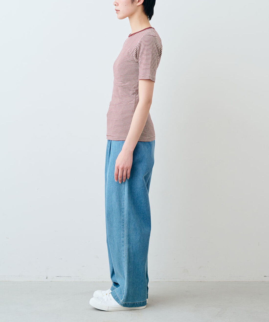 シロップ. 特急便|【WEB限定・3～10日でお届け】miller リブボーダーＴシャツ〈ネイビー×ホワイト〉【シロップ．バスケット】|モデル身長:163cm ※お届けのカラーとは異なります。