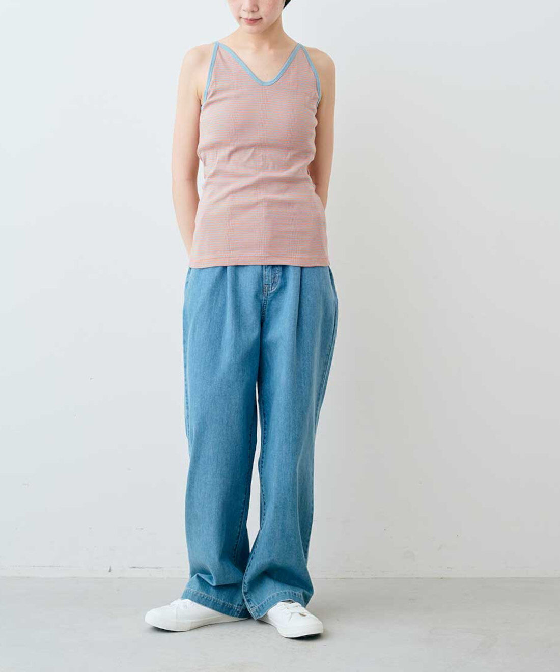 シロップ. 特急便|【WEB限定・3～10日でお届け】miller リブボーダーカップ付き キャミタンク〈ネイビー×ホワイト〉【シロップ．バスケット】|モデル身長:163cm ※お届けのカラーとは異なります。