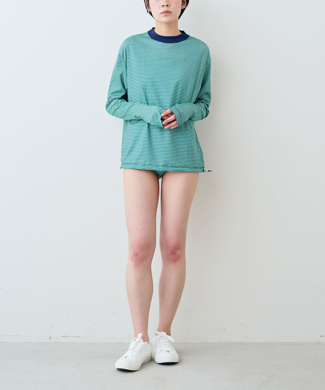 シロップ. 特急便|【WEB限定・3～10日でお届け】miller ボーダーラッシュガード〈テラコッタオレンジ〉【シロップ．バスケット】|モデル身長:163cm ※お届けのカラーとは異なります。
