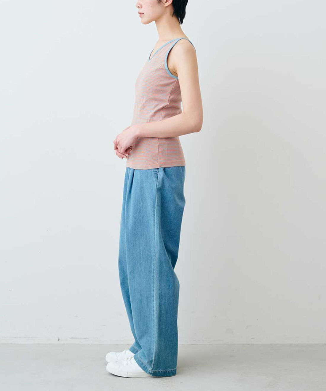 シロップ. 特急便|【WEB限定・3～10日でお届け】miller リブボーダーカップ付き キャミタンク〈ネイビー×ホワイト〉【シロップ．バスケット】|モデル身長:163cm ※お届けのカラーとは異なります。