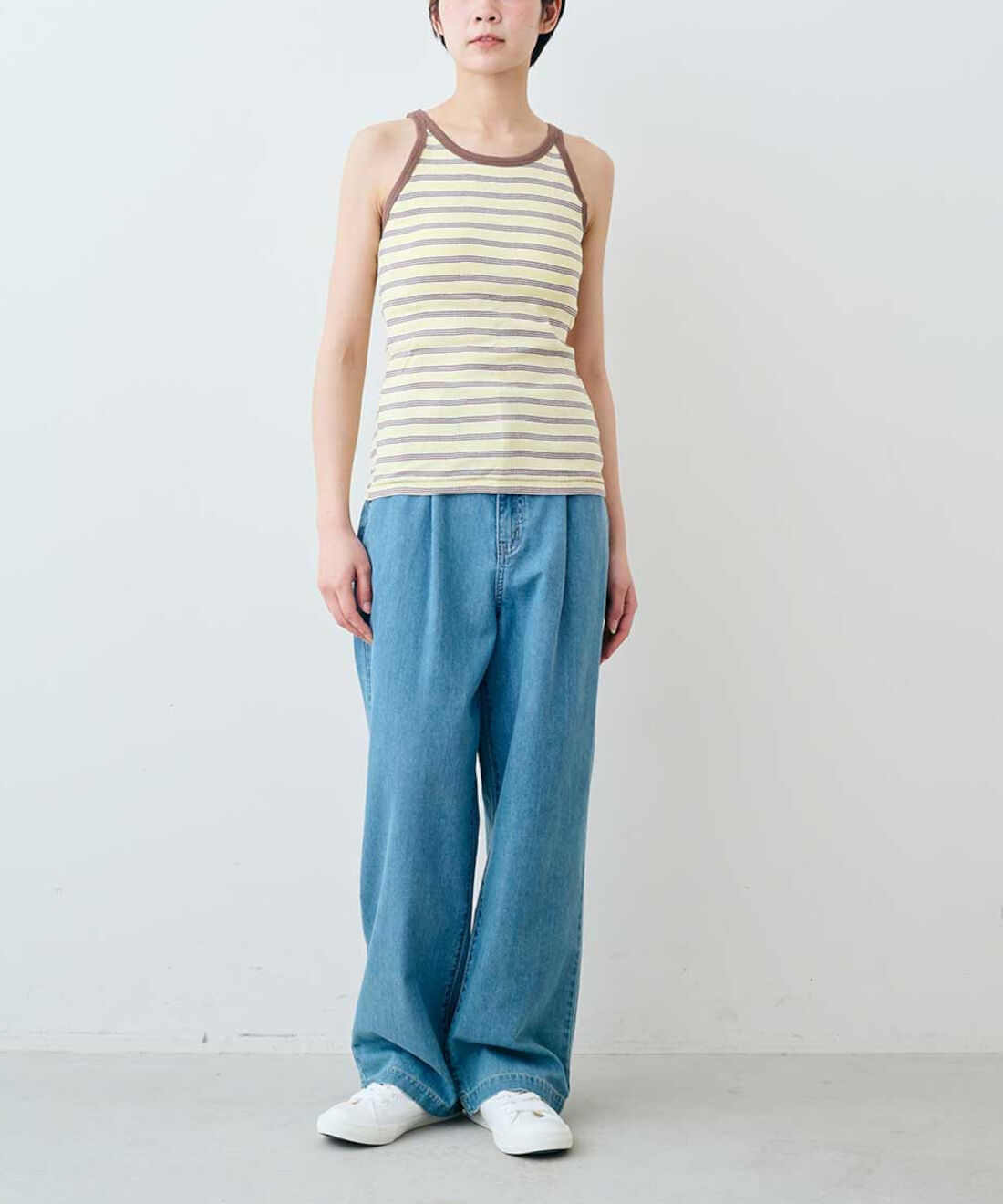 シロップ. 特急便|【WEB限定・3～10日でお届け】miller リブボーダーカップ付きタンクトップ〈ブルー×グレー〉【シロップ．バスケット】|モデル身長:163cm ※お届けのカラーとは異なります。