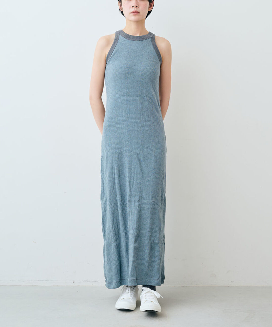 シロップ. 特急便|【WEB限定・3～10日でお届け】miller リブボーダーカップ付きワンピース〈ブルー×グレー〉【シロップ．バスケット】|モデル身長:163cm