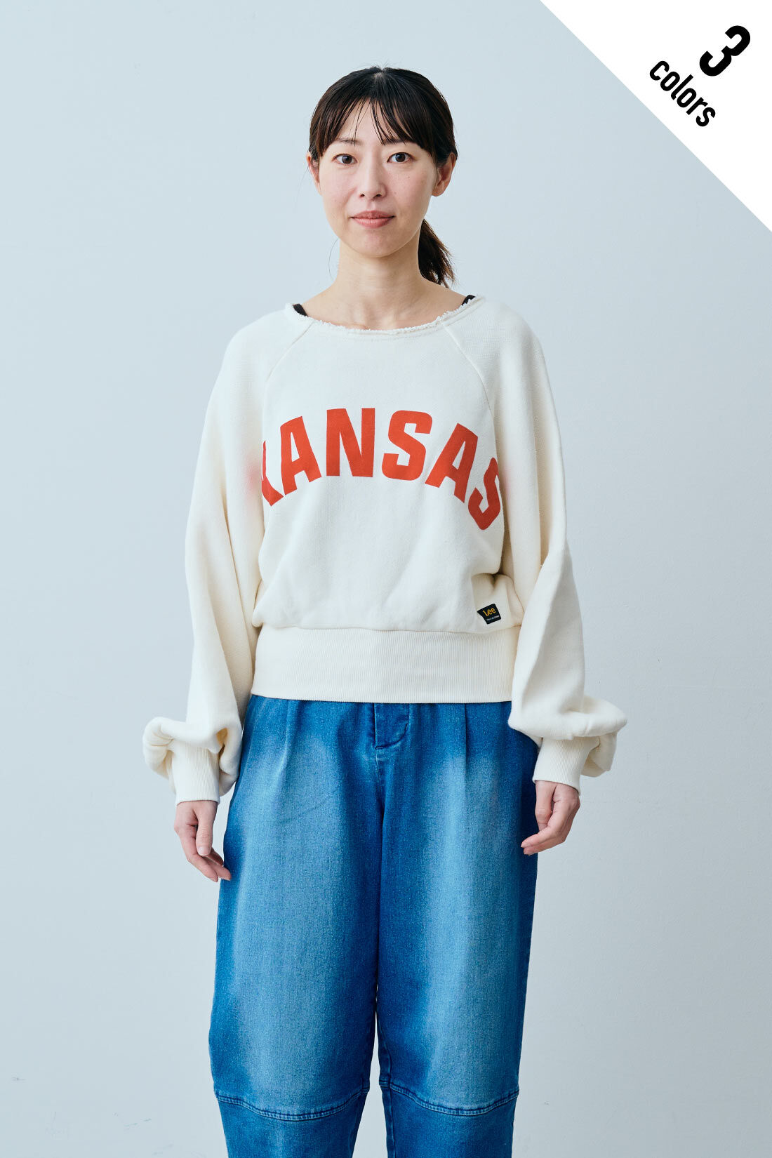 fashion special|【WEB限定・特急便】　LEE RAGLAN SWEAT|2：ホワイト　モデル身長：160cm