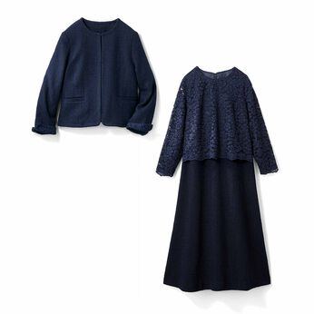 fashion special | 繊細レースが上品 正統派ワンピースセット〈ネイビー〉