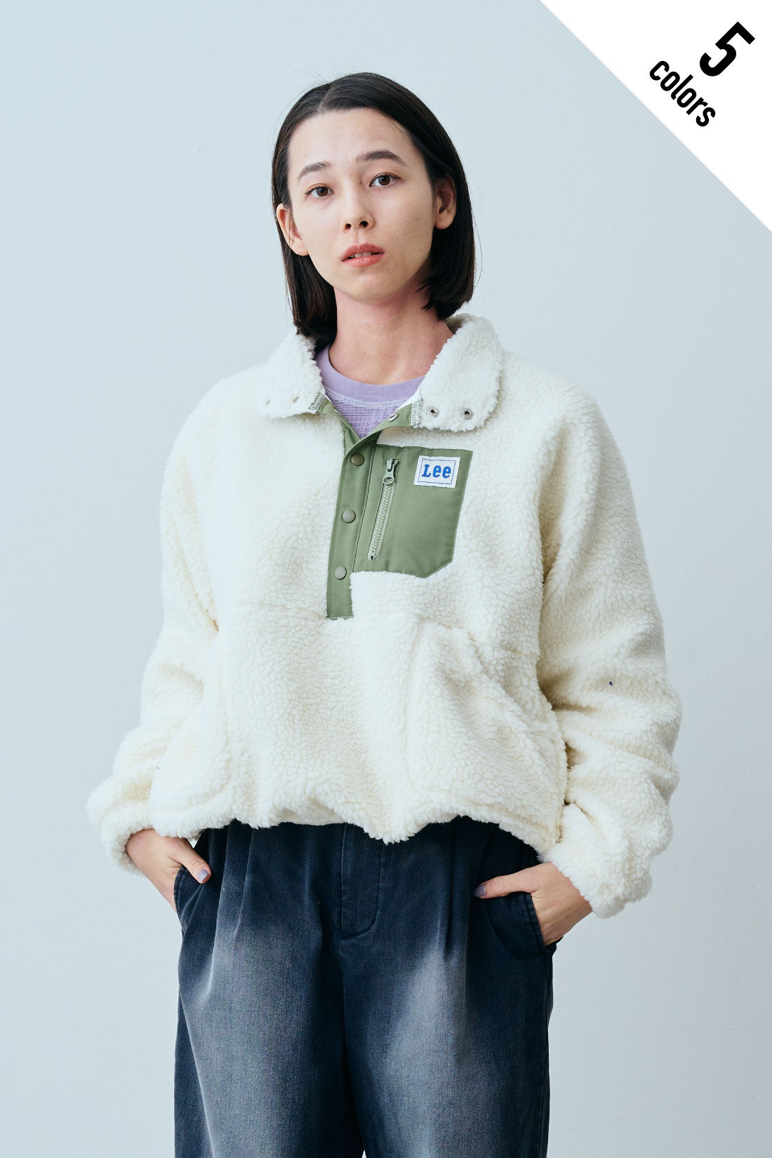 fashion special|【WEB限定・特急便】　LEE HALF-ZIP BOA JACKET|1：アイボリー　モデル身長：168cm
