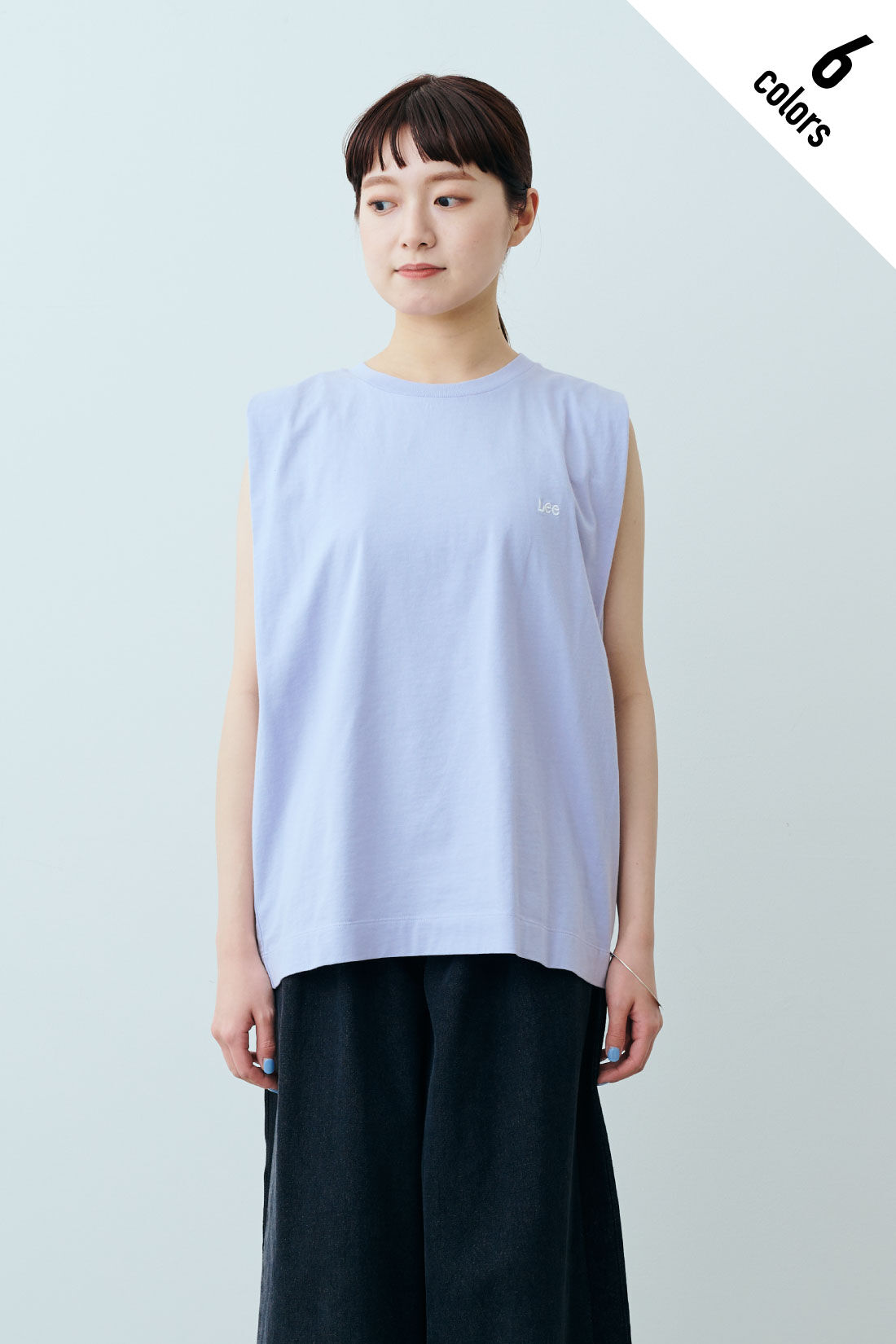 fashion special|【WEB限定・特急便】　Lee EMBROIDERY N/S TEE|1：パープル　モデル身長：163cm