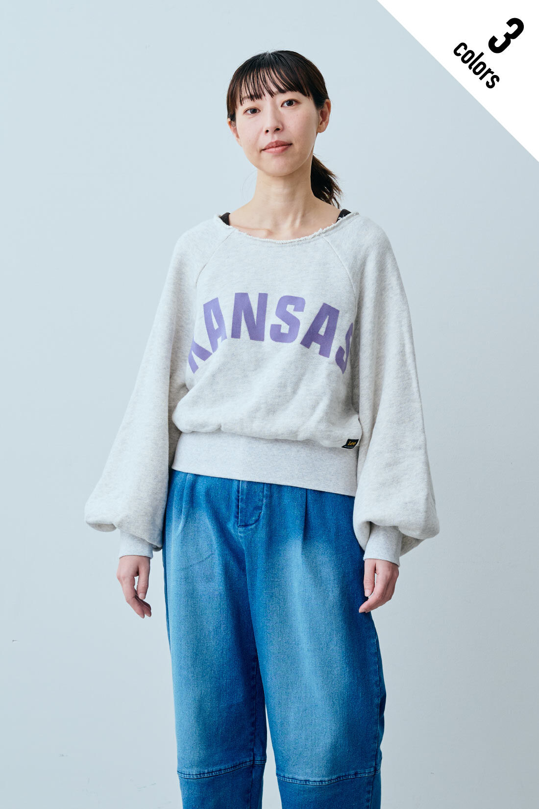 fashion special|【WEB限定・特急便】　LEE RAGLAN SWEAT|1：グレー　モデル身長：160cm