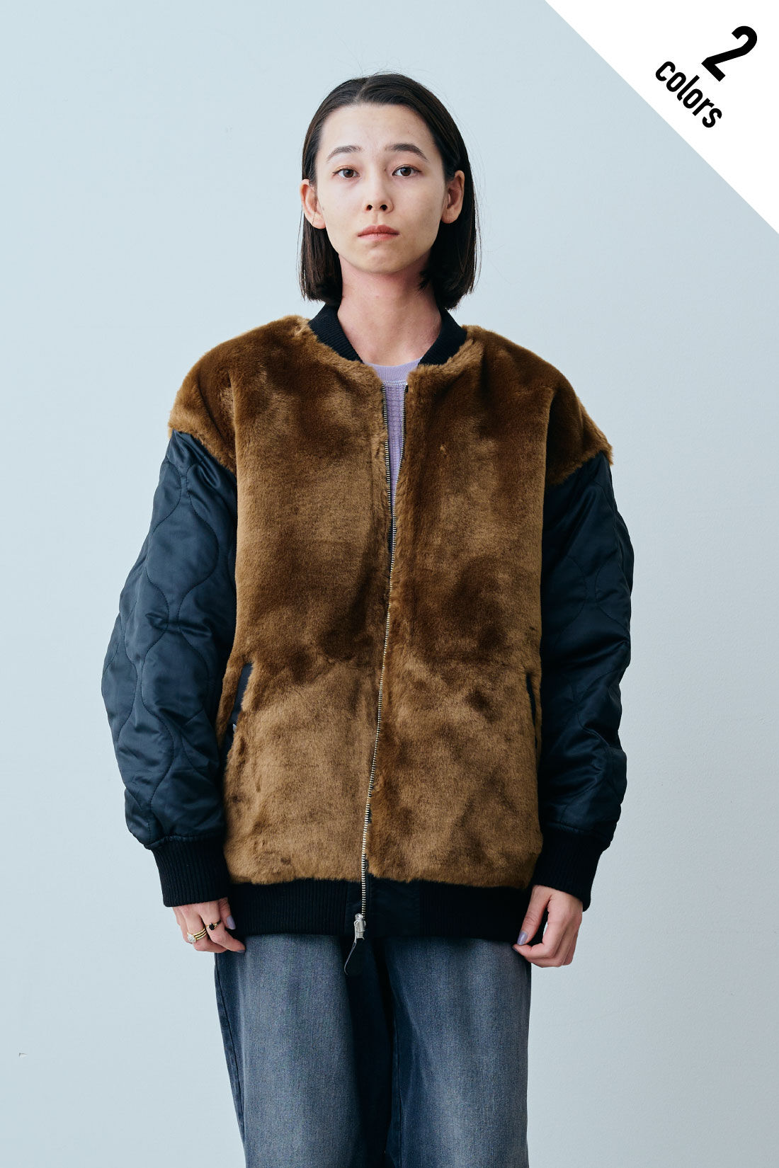 fashion special|【WEB限定・特急便】　ALPHA AL-GRLFAKE FURMA-1|1：ブラック（裏側）　モデル身長：168cm
