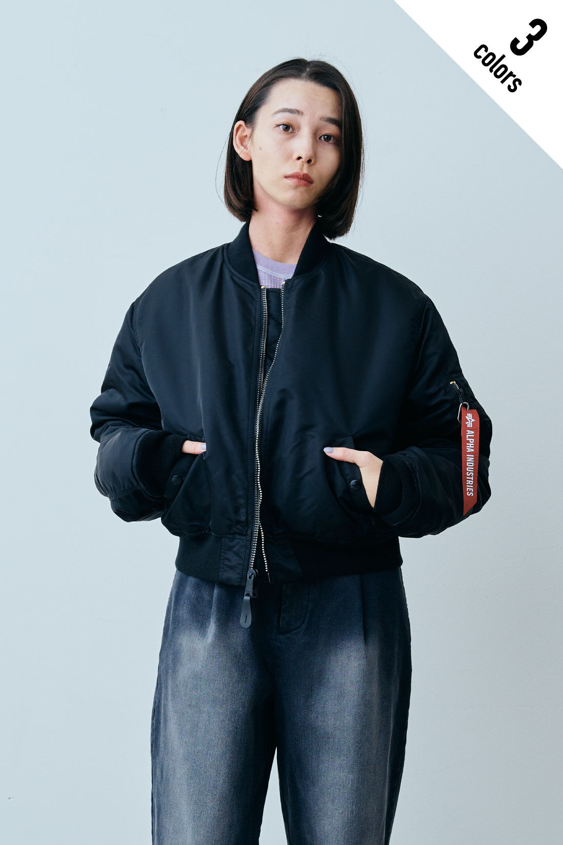 fashion special|【WEB限定・特急便】　ALPHA AL-GRLMA-1 SHORT|1：ブラック　モデル身長：168cm