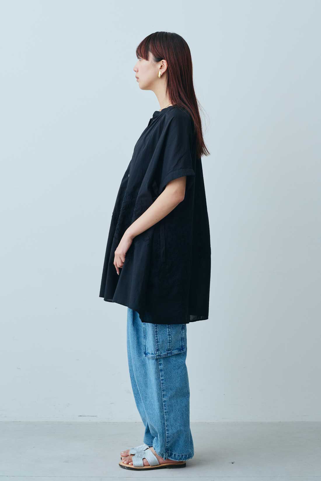 fashion special|【WEB限定・特急便】MEDE19F 〈SELECT〉AAYUSHI　ミルコットンボイルエンブロイダリーチュニックシャツ|2：ブラック・モデル身長：163cm