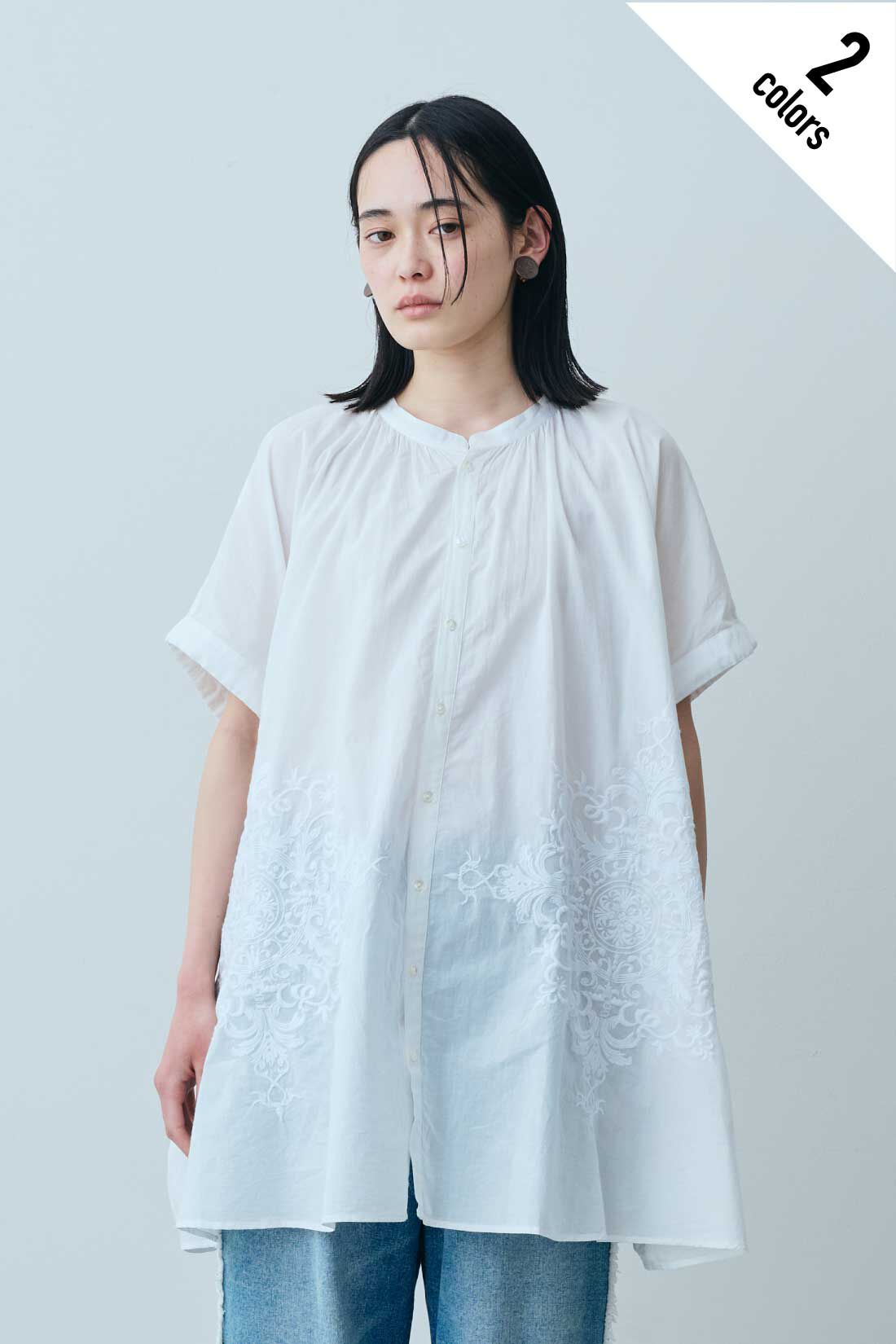 fashion special|【WEB限定・特急便】MEDE19F 〈SELECT〉AAYUSHI　ミルコットンボイルエンブロイダリーチュニックシャツ