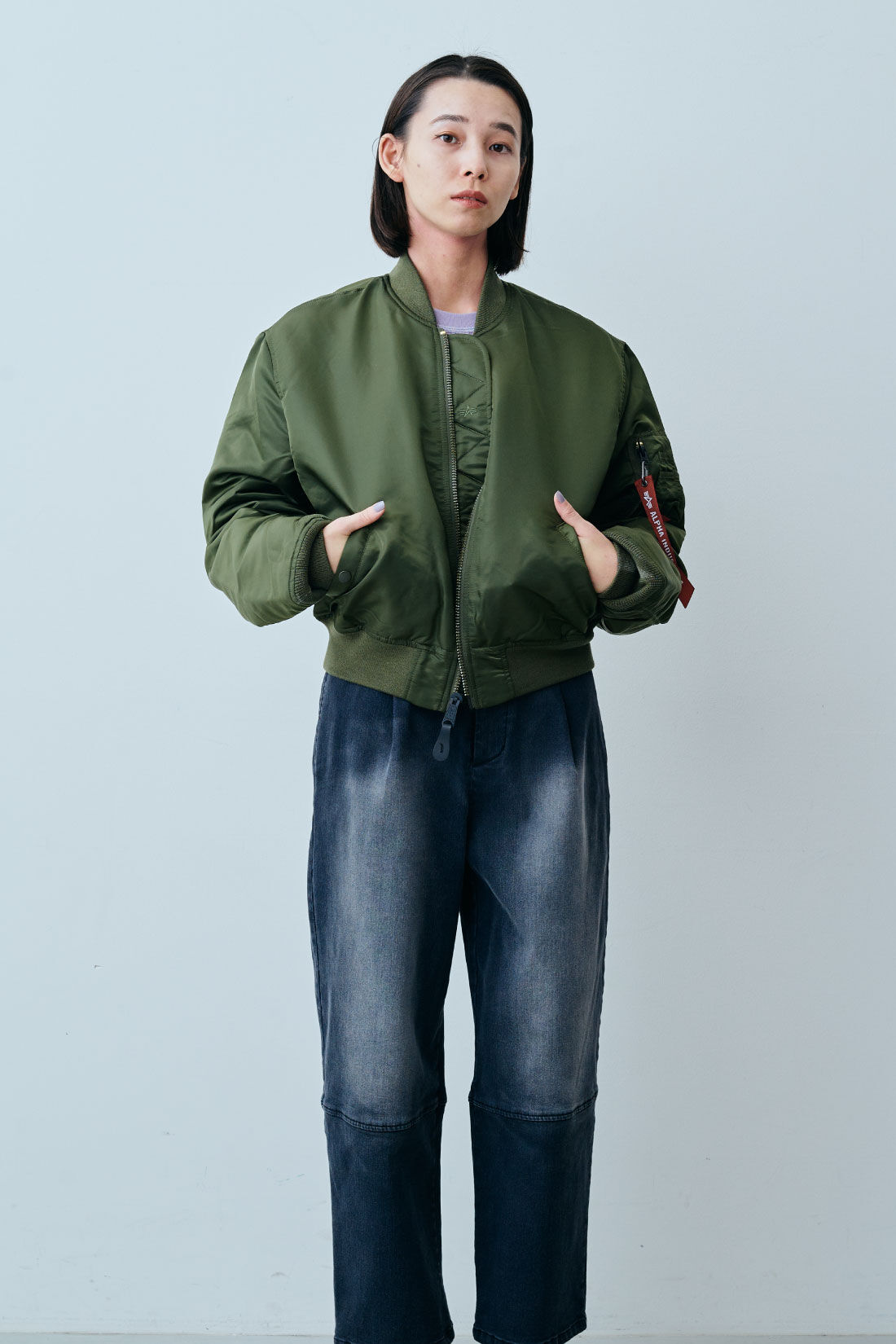 fashion special|【WEB限定・特急便】　ALPHA AL-GRLMA-1 SHORT|2：ダークグリーン　モデル身長：168cm