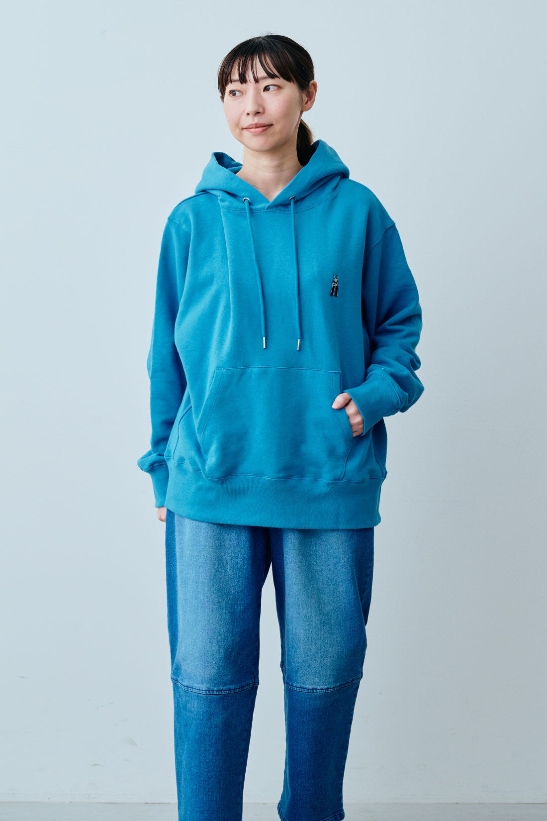 fashion special|【WEB限定・特急便】　LEE WAPPEN HOODIE|5：ブルー　モデル身長：160cm