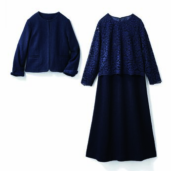 fashion special | 繊細レースが上品 正統派ワンピースセット（ＷＥＢサイズ）〈ネイビー〉