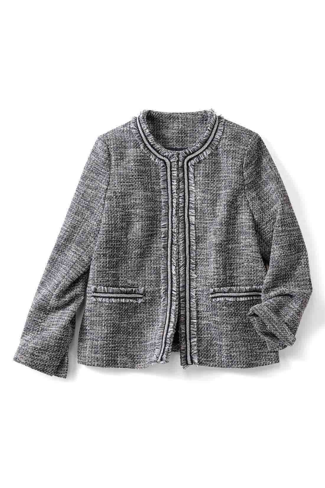 fashion special|【3～10日でお届け】IEDIT[イディット] 知的に華やぐ上品ツイードジャケット〈ダークグレー〉|袖口は、折っても伸ばしても着られます。