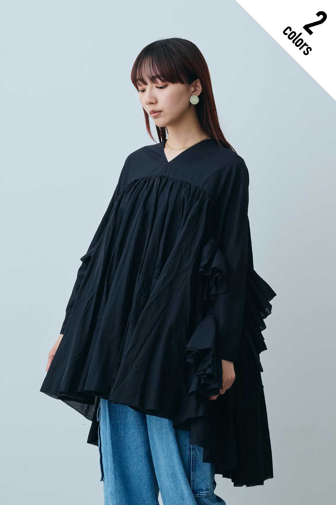 fashion special|【WEB限定・特急便】MEDE19F 〈SELECT〉AAYUSHI　エンブロイダリーギャザーフリルロングテールブラウス