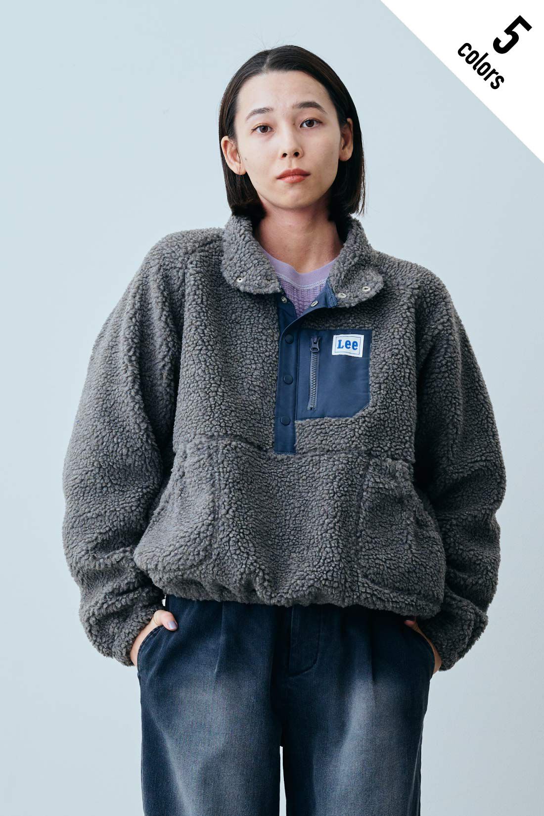 fashion special|【WEB限定・特急便】　LEE HALF-ZIP BOA JACKET|3：チャコール　モデル身長：168cm