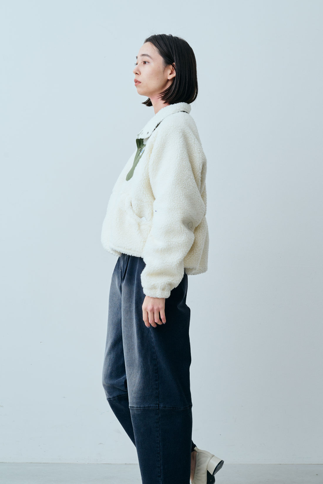 fashion special|【WEB限定・特急便】　LEE HALF-ZIP BOA JACKET|1：アイボリー　モデル身長：168cm