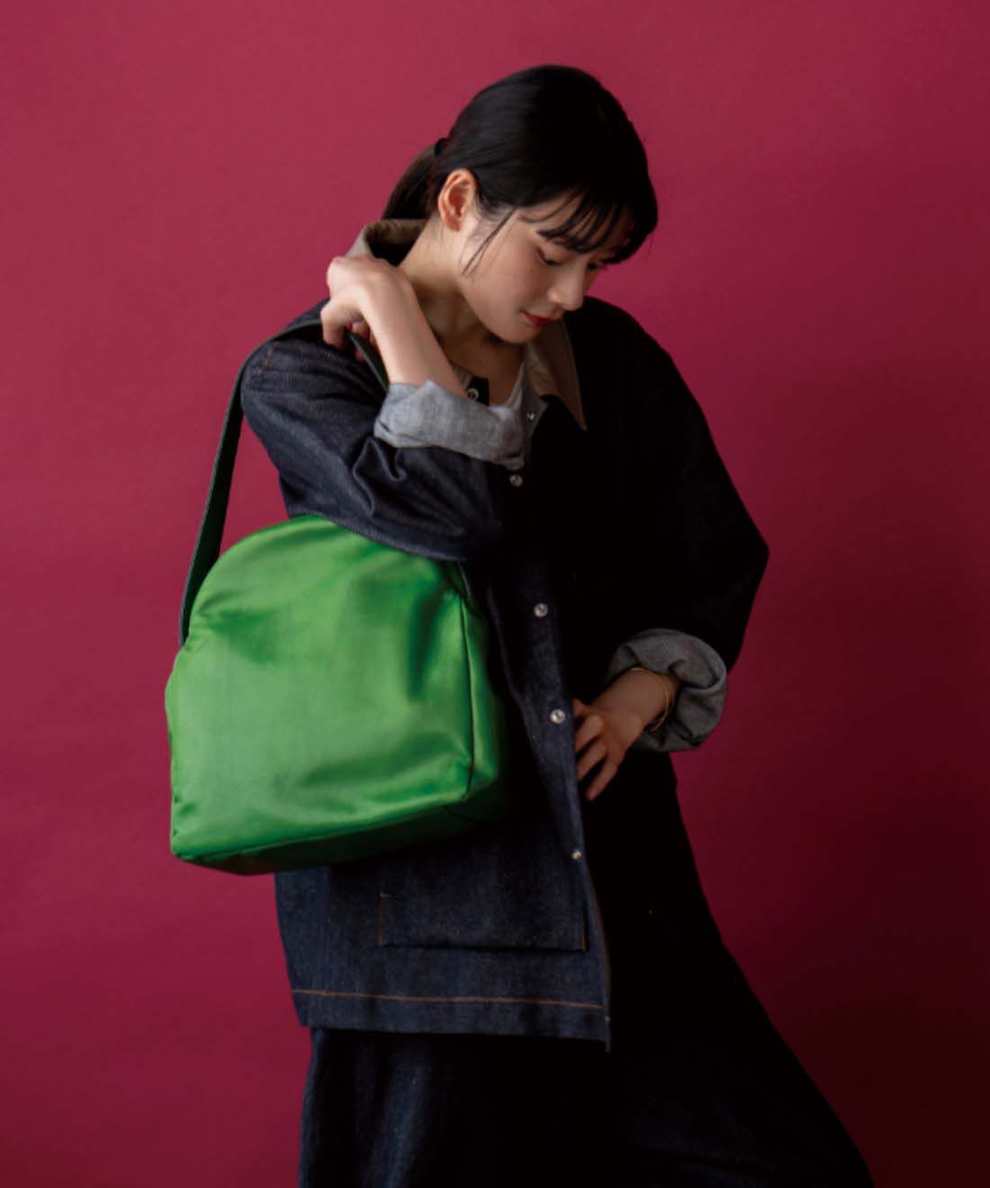 日本職人プロジェクト（Pre-order）|ファッションスタイリストと作った　職人本革のクラスプワンショルダー〈グリーン〉[本革 鞄：日本製]