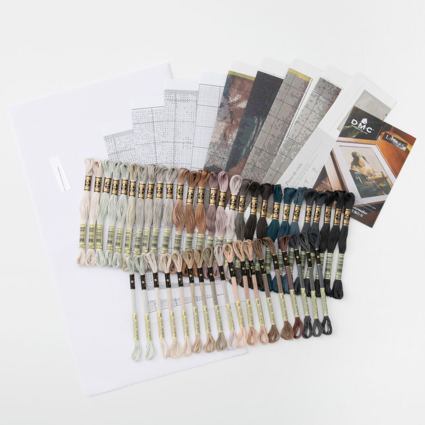 Couturier special|ＤＭＣ×ルーヴル美術館 「レースを編む女」 クロスステッチキット|お届けキットの一式です。