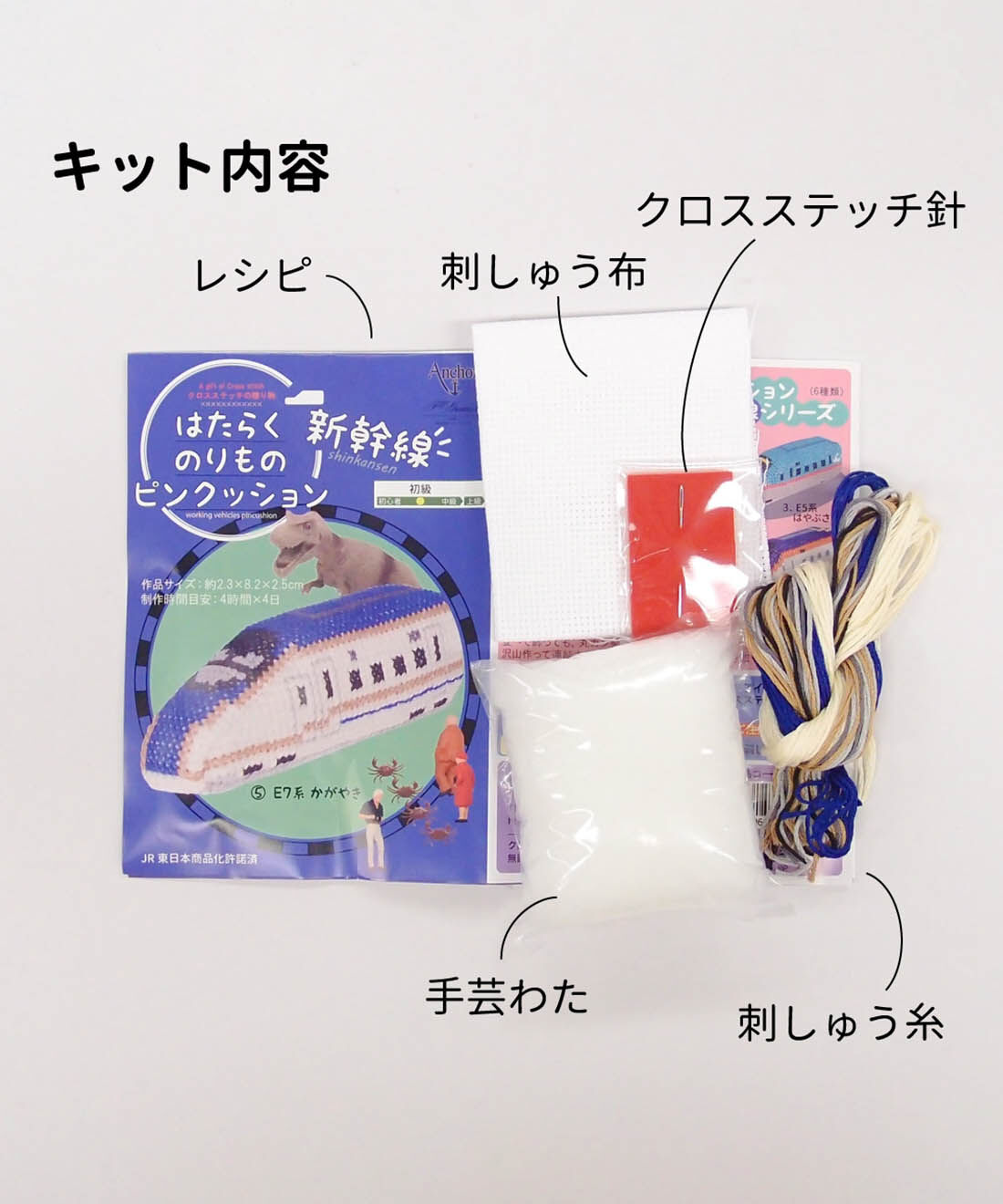 Couturier special|はたらくのりもの新幹線かがやき・つばさ　ピンクッション　２個セット|お届けキットの一式です。