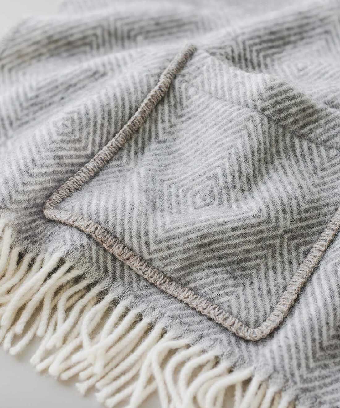SeeMONO|ウール素材があったか ブランケットにもなるポケット付きショール〈グレー×ホワイト〉／ラプアン カンクリ