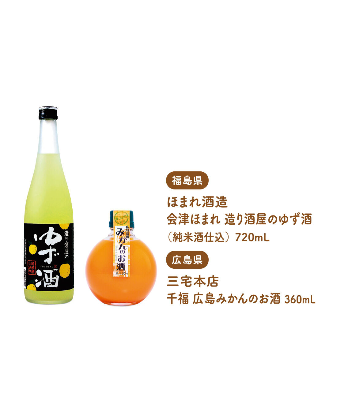 FELISSIMO PARTNERS|さわやかに飲みたい いろいろ柑橘のリキュールの会（12回予約）|約7個分のゆず果汁入りのゆず酒と、ほどよい甘味＆酸味の広島みかんのお酒をセットに。